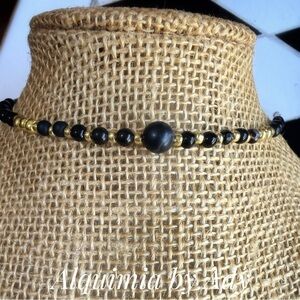 Alquimia Black beluga onyx and Gold Beaded Choker